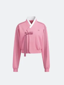 Front view of the TWICE x Adidas Hanbok Pink Fusion Jacket.
