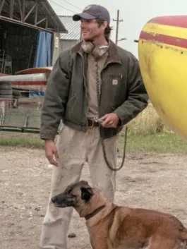 Hig green cotton jacket inspired by Jacob Elordi in The Dog Stars 2026.