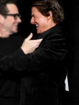 Sleek men's suede blazer jacket with functional waist pockets and open hem cuffs.