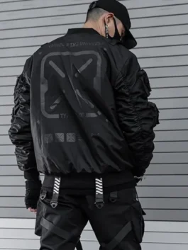 Detailed back design view of the Universe XB-03 Black Bomber Jacket.