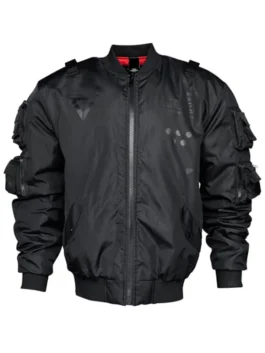 Front view of the classic Universe XB-03 Black Bomber Jacket.