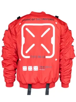 Back view of the iconic Universe XB-03 Red Bomber Jacket.