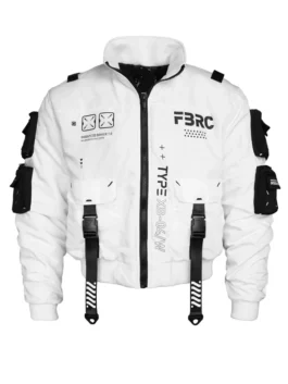 Front view of the classic XB-04 White Short Bomber Jacket.
