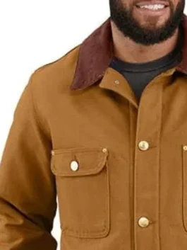 Man on Fire brown cotton jacket with practical field-style silhouette and classic look.