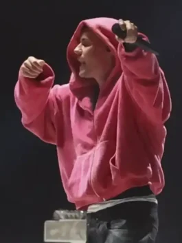 Coachella Justin Bieber Pink Hoodie in an oversized pink pullover style with relaxed streetwear appeal