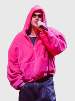 Coachella Justin Bieber Pink Hoodie in oversized pink style with a relaxed fit and casual outerwear look