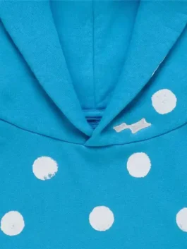 Justin Bieber Skylrk White Spot Hoodie in blue fleece with white spot pattern and relaxed pullover style