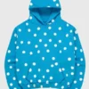 Justin Bieber Skylrk White Spot Hoodie in blue with white spots, hooded design, and casual streetwear appeal