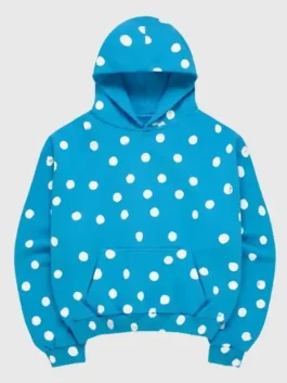 Justin Bieber Skylrk White Spot Hoodie in blue with white spots, hooded design, and casual streetwear appeal