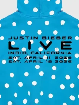 Justin Bieber Skylrk White Spot Hoodie in blue pullover style with white spots and relaxed casual fit