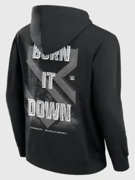 Back view of Seth Rollins Burn It Down Hoodie in black showing the clean rear design and casual fan style