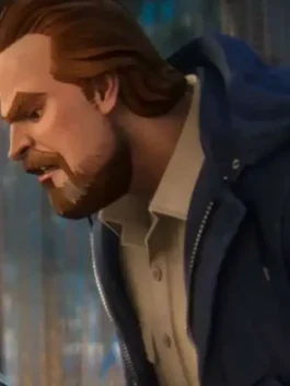 A professional shot of the Stranger Things Tales From 85 Jim Hopper Jacket with full length sleeves and internal storage pockets.