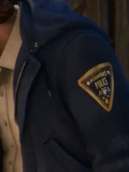 A premium blue cotton Stranger Things Tales Jim Hopper Jacket featuring a soft viscose lining and a functional hooded collar.