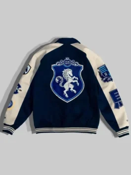 Flat rear view of Team Liquid 2025 blue varsity jacket with large back emblem artwork