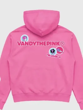 Vandy The Pink Mcdonald Saja Boys Hoodie in pullover style with pink color, front pocket, and graphic detail