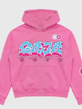 Vandy The Pink Mcdonald Saja Boys Hoodie in pink with a bold graphic front and relaxed pullover hoodie style