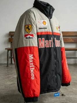 Marlboro 90s Ferrari Vintage Jacket with retro racing colors, parachute material, and elastic cuffs