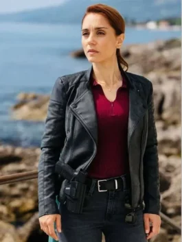 Lara Sarrancino black jacket inspired by A Taste for Murder Season 1 look.