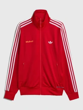 Adidas x Bad Bunny Madrid Track Jacket front showing sporty collar, zipper closure, and clean fit