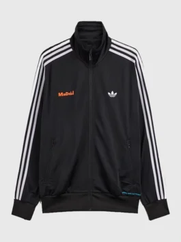 Adidas x Bad Bunny Madrid Track Jacket front view showing collar, front zipper, and sporty design