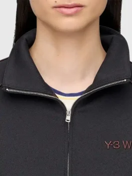 Adidas x Wales Bonner x Y-3 Black Track Jacket close-up view showing fabric texture and stitching details