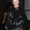 Alex Consani Met Gala Party Black Leather Jacket front view.