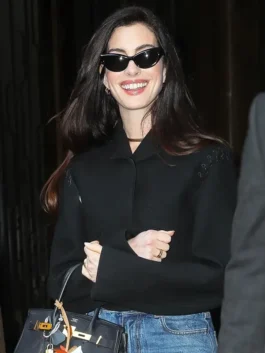 Anne Hathaway NYC 2026 Black Wool Jacket front view.