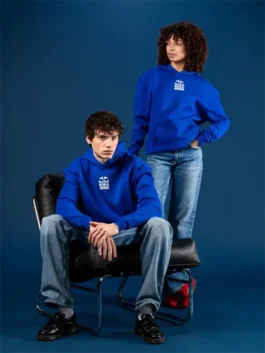Male and female models wearing Red Bull BORA Hansgrohe Royal Blue Lifestyle Hoodies