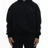 Front view of Barajas Project black rhinestone hoodie with oversized hooded streetwear design