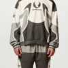 Belstaff x Represent Racing Hoodie front view showing hood, closure area, graphics, and sporty design
