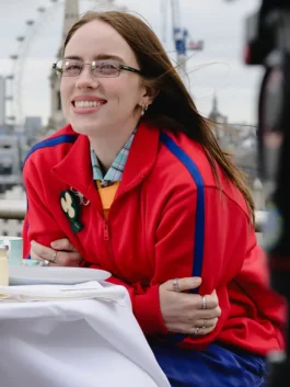 Billie Eilish Capital FM 2026 Red Track Jacket with bold celebrity-inspired styling.