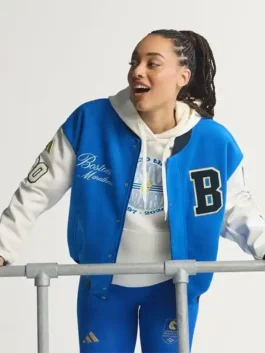 Boston Marathon 26 Varsity Jacket with clean front styling.
