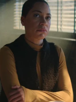 Criminal Record S02 Cush Jumbo Brown Vest with smart TV series-inspired styling.