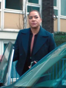Criminal Record S02 Cush Jumbo Wool Peacoat with smart TV series-inspired styling.