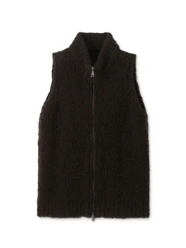 Criminal Record brown vest with clean front design and casual layered look.