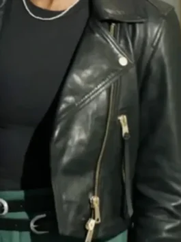 Daphne Black Leather Jacket look design showing black leather texture, collar, and clean fit