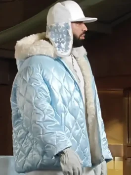 Drake blue puffer jacket inspired by his ICEMAN look.