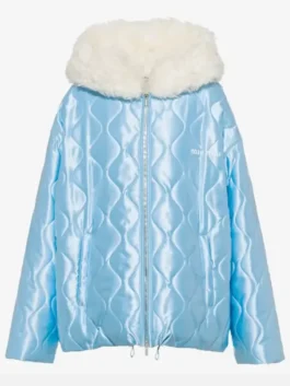 Drake puffer jacket with fresh blue color and quilted shape.