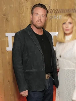 Dutton Ranch black suede blazer with clean celebrity styling.