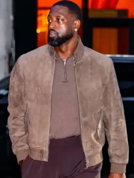 Dwyane Wade NYC 2026 Suede Leather Jacket front view.