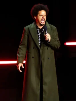 Eric André Street Fighter CinemaCon 2026 Green Coat front view.