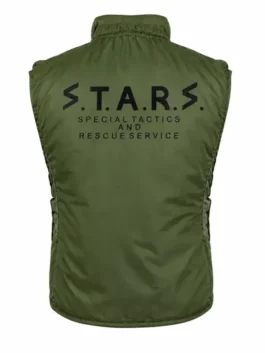 Evil Chris Redfield Green Tactical Vest back view showing rear panel design, straps, and green vest fit
