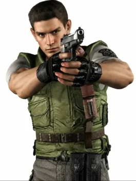 Evil Chris Redfield Green Tactical Vest design view showing tactical pockets, stitching, and green fabric texture