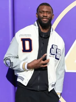 Franck Kepnang Jackie Robinson Varsity Jacket front view.