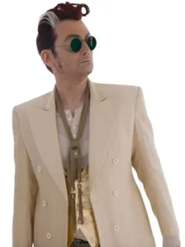 Good Omens S03 David Tennant Beige Blazer with sharp TV series-inspired styling.