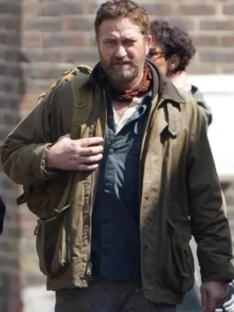 Gerard Butler cotton jacket inspired by Greenland 2 Migration character look.