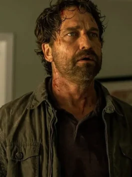 Gerard Butler green jacket inspired by Greenland 2 Migration character look.