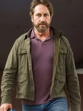 Greenland 2 Migration Gerard Butler Green Jacket with rugged movie-inspired styling.