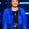Hailey Wright Blue Fringed Jacket Front