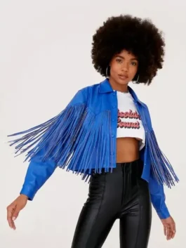 Hailey Wright Blue Fringed Jacket View Look
